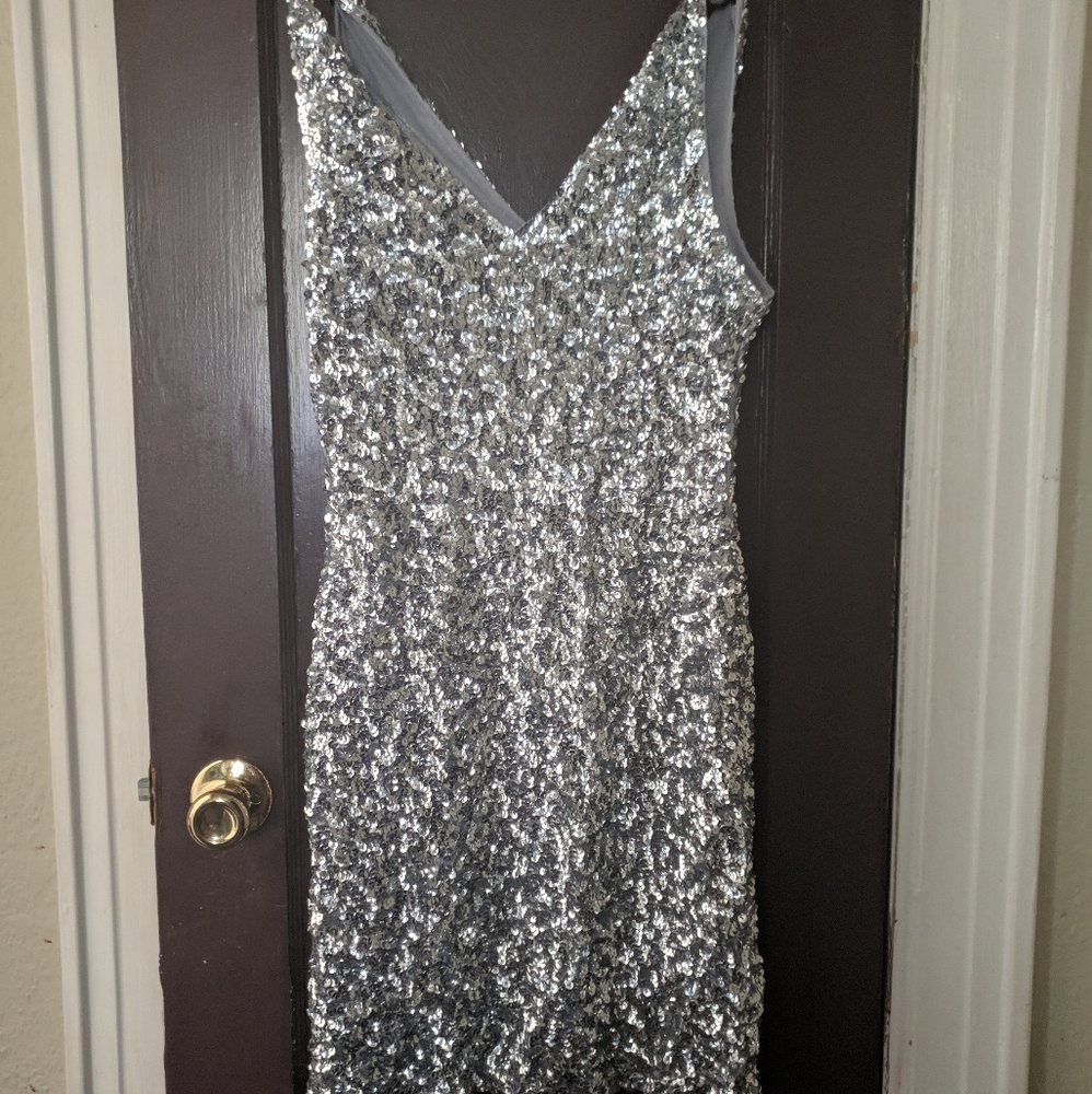 Silver Sequin Dress, Size M